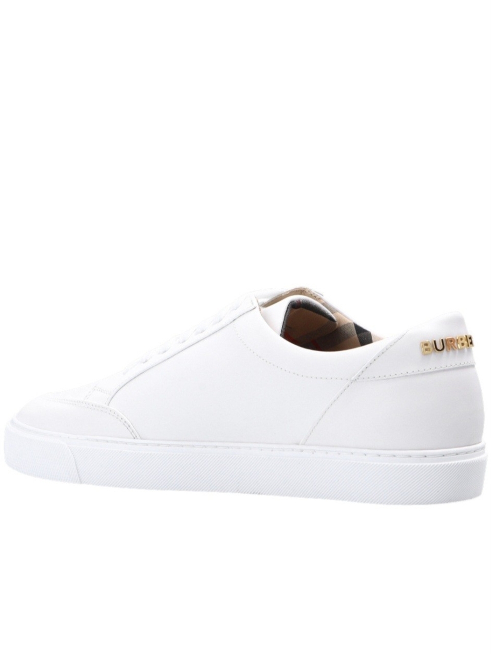 Burberry White Low-Top Leather Sneakers with Gold Logo - Picture 2 of 14